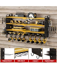 Hausource 32" Wall Mount Tool Organizer 4 Layers Garage Storage Racks with 8 Drill Holders, Power Adapter for Home Organization