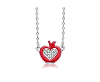 Rachel Glauber Whimsical Red Enamel Apple Shape Necklace in White Gold Plated
