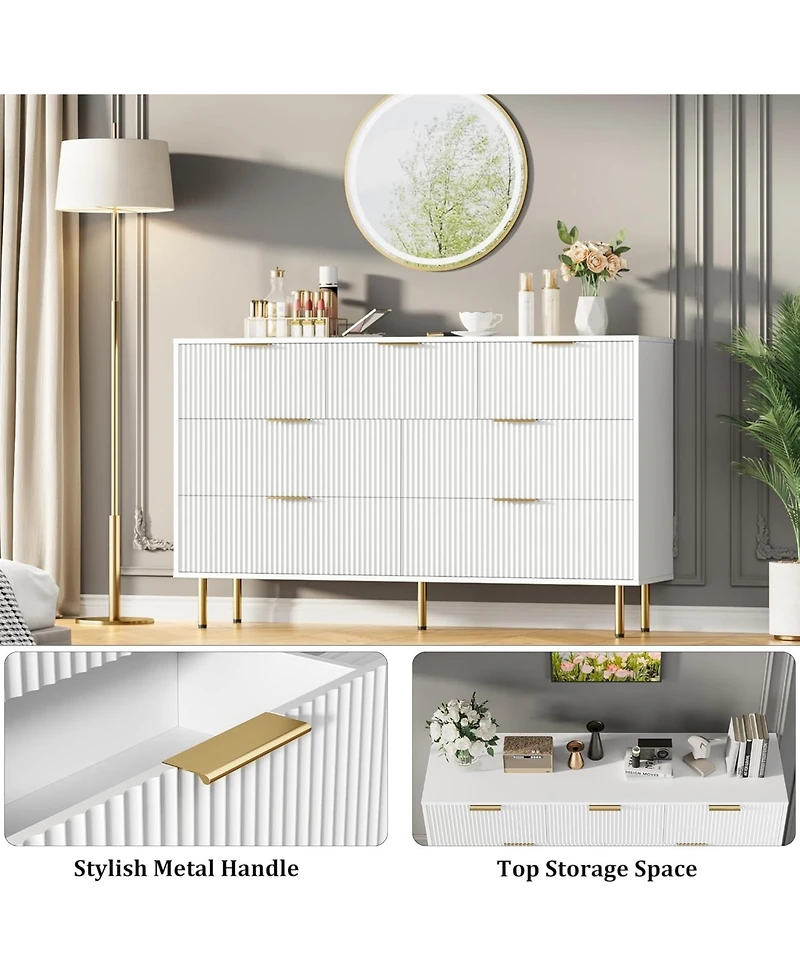 gaomon 7 Drawer Dresser for Bedroom, Fluted Chest with Gold Handle, Wood Organizer Closet, Living Room, Hallway