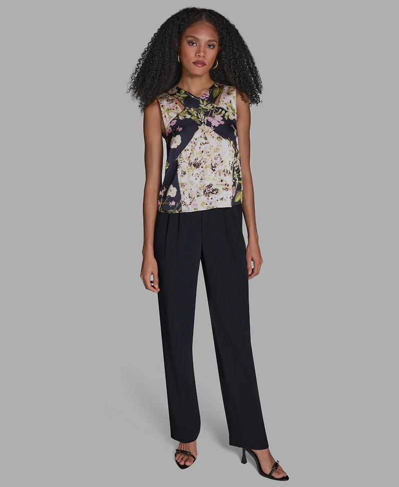 Bcbg Women's V-Neck Sleeveless Mix Print Top