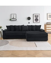 Streamdale Furniture corduroy sofa with cup holder, storage, and reversible recliner.