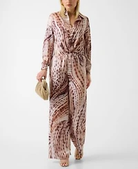 Guess Womens Longs Sleeve Jun Tie Front Printed Shirt Ines Wide Leg Jogger