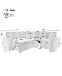 Streamdale Furniture L-shaped Convertible Sofa Bed Modular Sectional with Pull-Out Bed