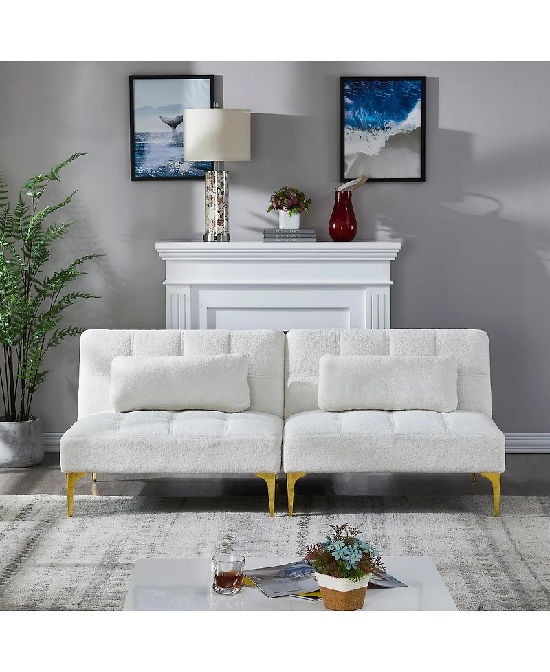 Streamdale Furniture Convertible sofa bed futon with gold metal legs teddy fabric