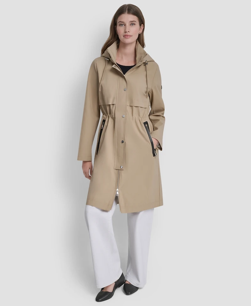 Dkny Womens Pleather Trim Anorak Rain Coat