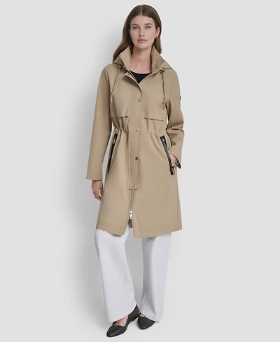 Dkny Womens Pleather Trim Anorak Rain Coat