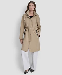 Dkny Womens Pleather Trim Anorak Rain Coat