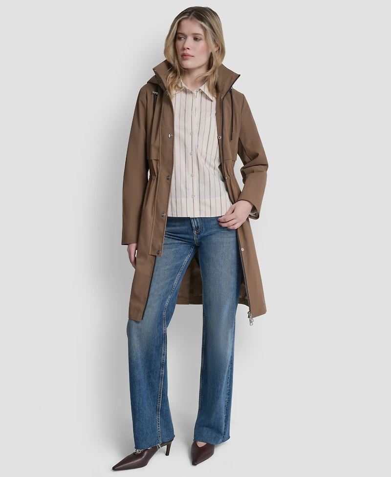 Dkny Womens Pleather Trim Anorak Rain Coat