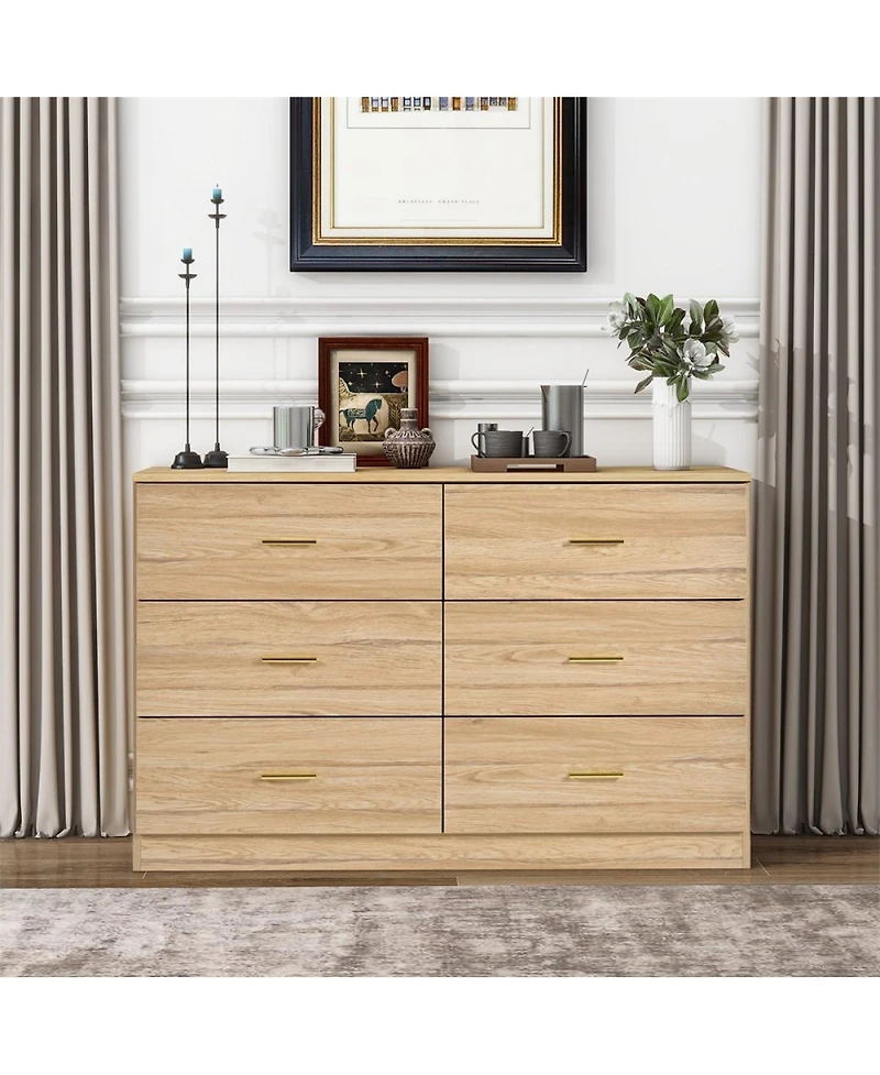 Streamdale Furniture Modern 6-Drawer Dresser - Wide Chest of Drawers for Bedroom