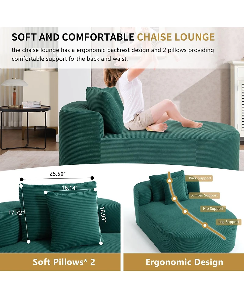 Streamdale Furniture 67.5" Chaise Lounge Indoor Corduroy Oversized Sleeper Sofa