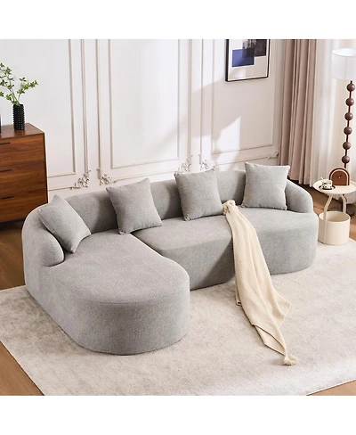 Streamdale Furniture Boneless L-Shape Sectional Sofa with Curved Chaise, Gray Modular Chenille Compression Couch