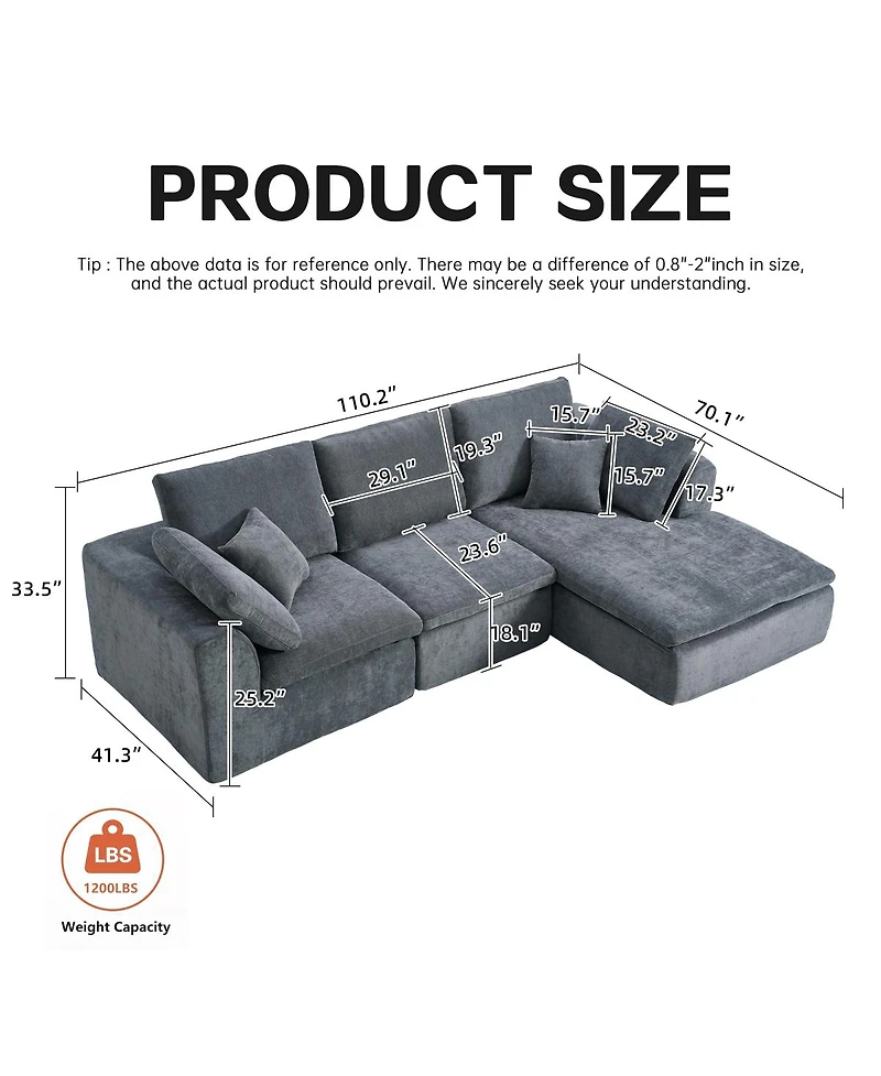 Streamdale Furniture Modern L-Shaped Sectional Sofa with Chaise Lounge, Corduroy Couch
