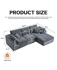 Streamdale Furniture Modern L-Shaped Sectional Sofa with Chaise Lounge, Corduroy Couch