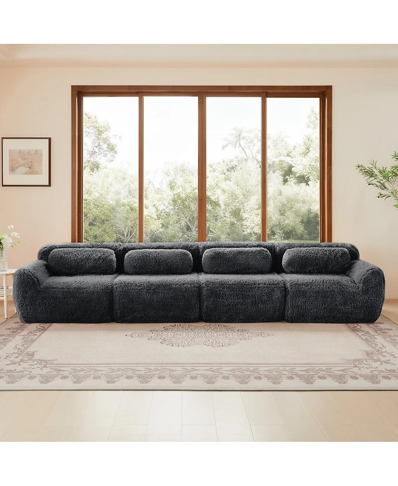 Streamdale Furniture Dark Gray Boneless Sofa with Fluffy Plush Fabric & Ergonomic Design