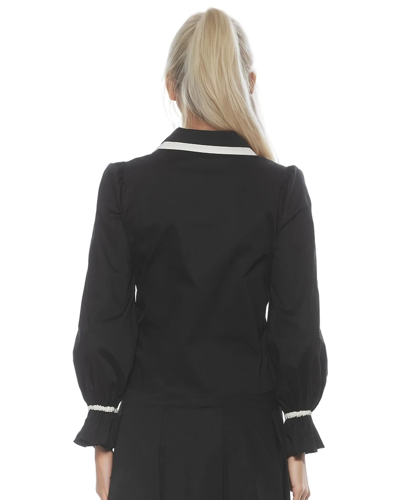 Alexia Admor Women's Shannah Long Sleeve Dropped Contrast Collar Blouse