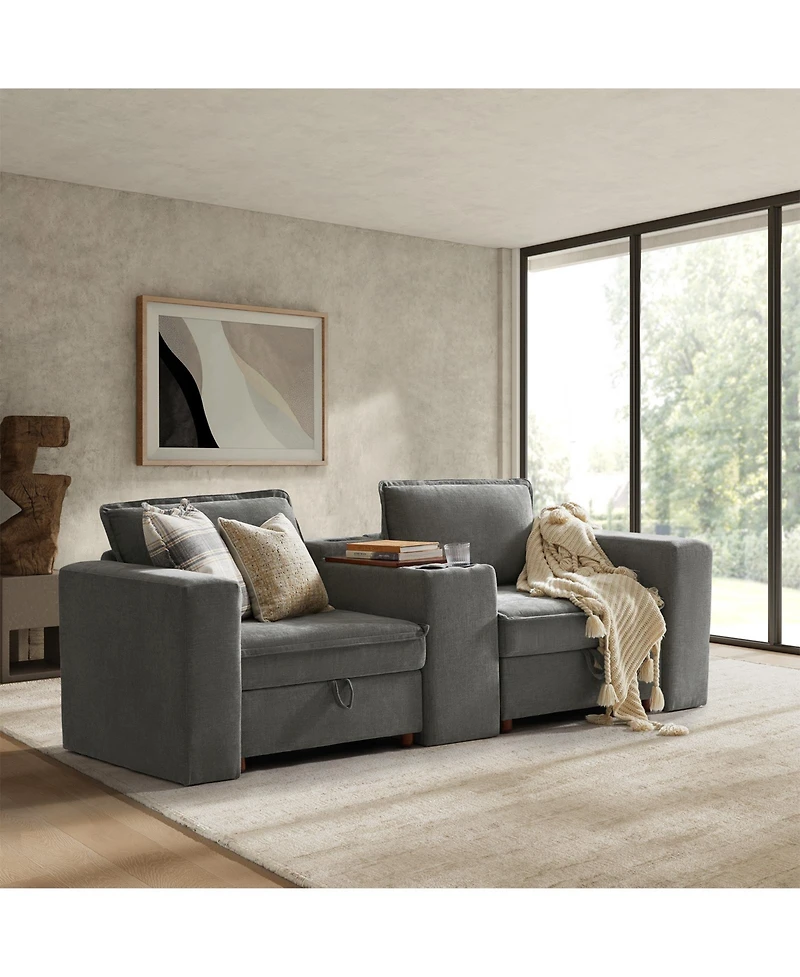 Hulala Home Buelow 88” Modern Storage Sofa With Charging Station And Middle Compartment