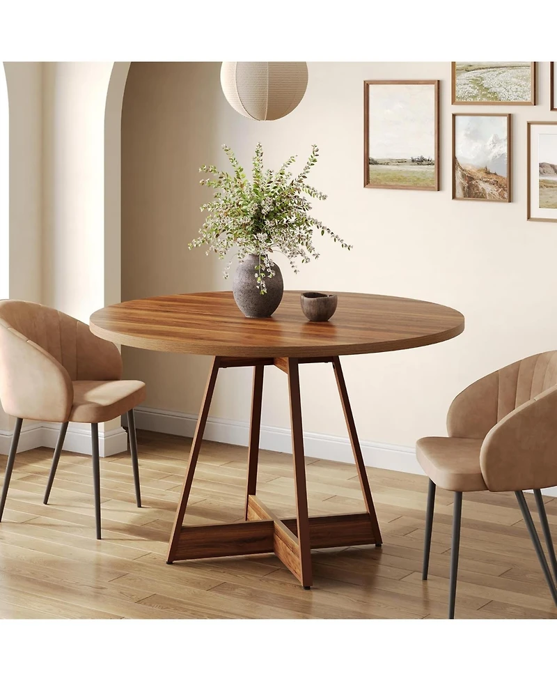 Tribesigns 39 Inches Round Dining Table for 2-4, Farmhouse Circle Kitchen Table for Dining Room, Wooden Dinner Table with Heavy Duty Pedestal