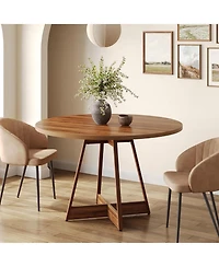 Tribesigns 39 Inches Round Dining Table for 2-4, Farmhouse Circle Kitchen Table for Dining Room, Wooden Dinner Table with Heavy Duty Pedestal