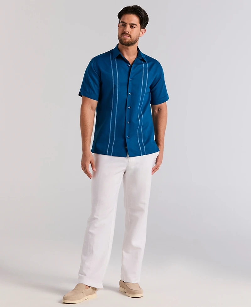 Cubavera Men's Short Sleeve Panel Button-Front Linen Camp Shirt