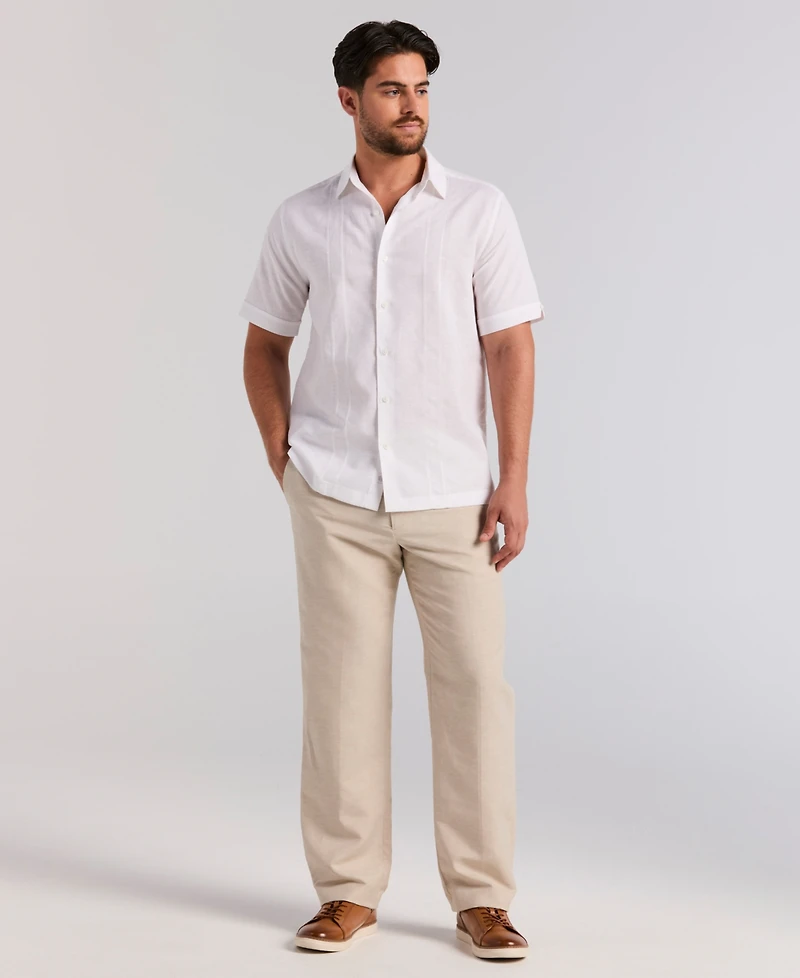 Cubavera Men's Short Sleeve Panel Button-Front Linen Camp Shirt