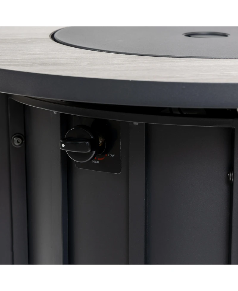 Flynama 30 Inch Propane Gas Fire Pit Table 50000 Btu Round Steel with Wood Grain Ceramic Tabletop Black for Outdoor Patio Garden