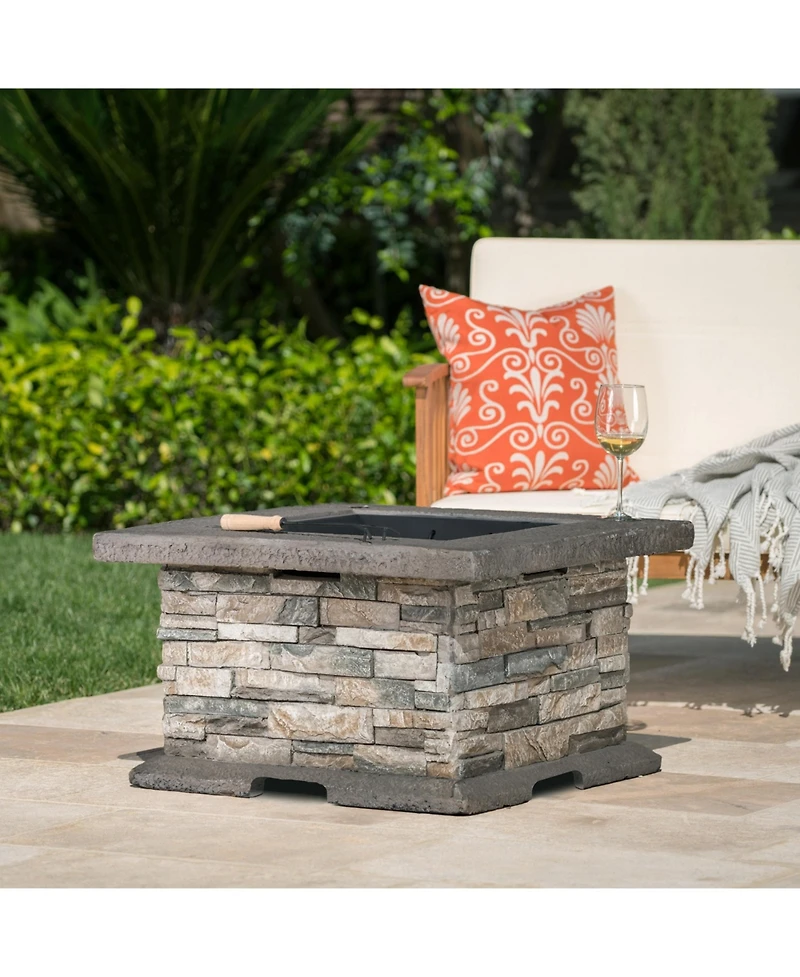 Flynama 28 Inch Square Mgo Fire Pit Outdoor Elegant Design Heat Resistant Iron Fire Bowl No Assembly Required