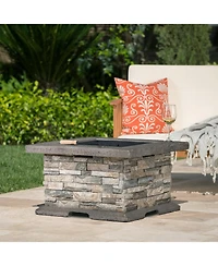 Flynama 28 Inch Square Mgo Fire Pit Outdoor Elegant Design Heat Resistant Iron Fire Bowl No Assembly Required