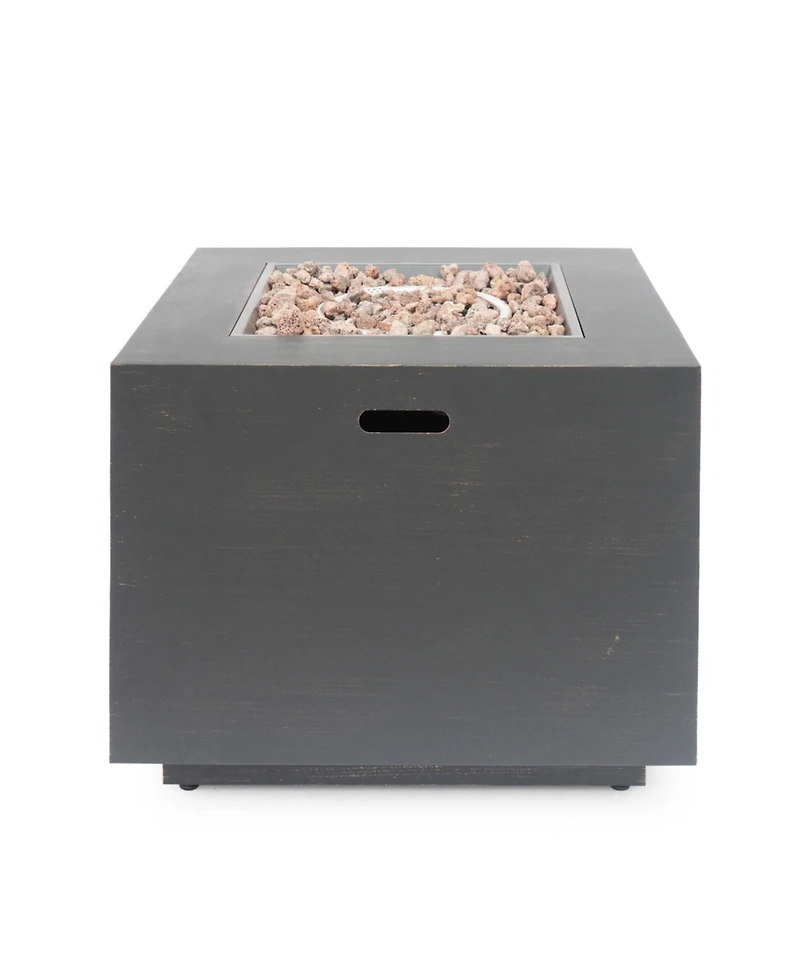 Flynama 33 Inch Outdoor Iron Square Propane Fire Pit Brushed Brown 50000 Btu Tank Inside No Assembly