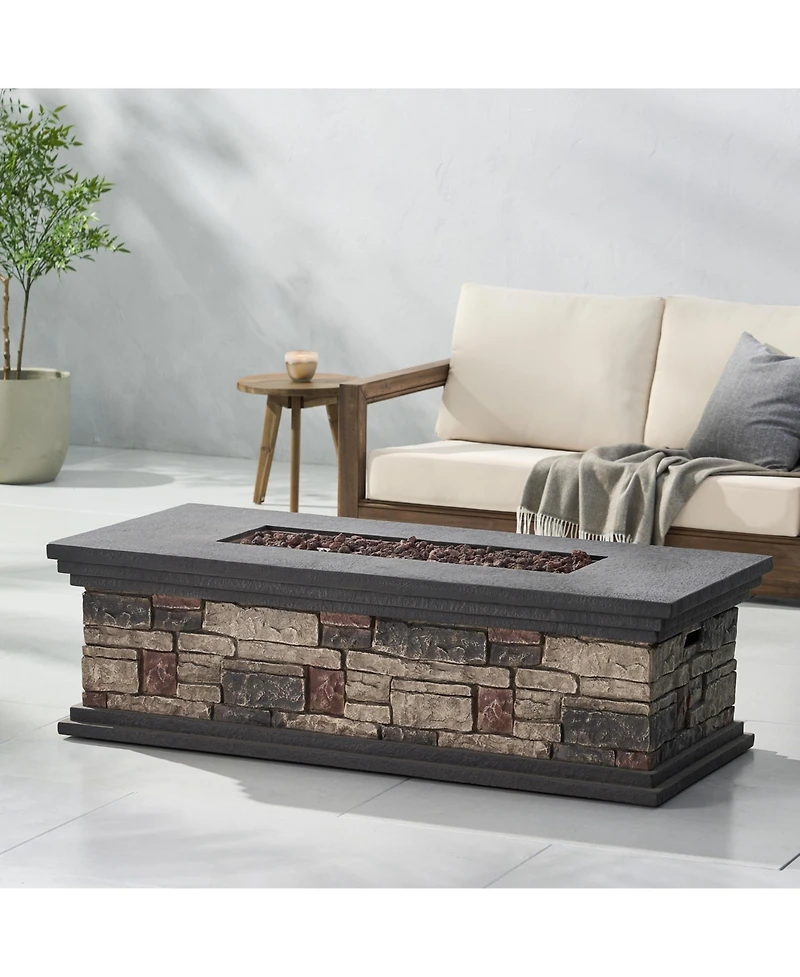 Fire Pits & Outdoor Heaters Rectangle Mgo Fire Pit 50000 Btu 56.25W x26D x17.25H Lightweight Concrete Faux Stone Propane Only