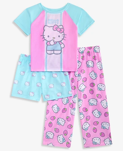 Hello Kitty Toddler Girls' 2T-4T Top, Shorts & Pants Pajamas, 3-Piece Set