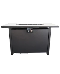 Flynama 42 Inch W 25 Inch H Steel Outdoor Fire Pit Table Black Smoked Glass Top 50000 Btu Push Button Ignition