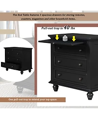 Cesicia 3-Drawer Solid Wood Nightstand with Pull-Out Tray