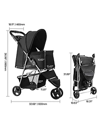 Aostirmotor 3-Wheel Foldable Dog Stroller for Travel, with Brake, Holds up to 35lbs