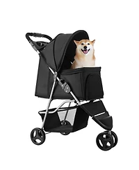 Aostirmotor 3-Wheel Foldable Dog Stroller for Travel, with Brake, Holds up to 35lbs