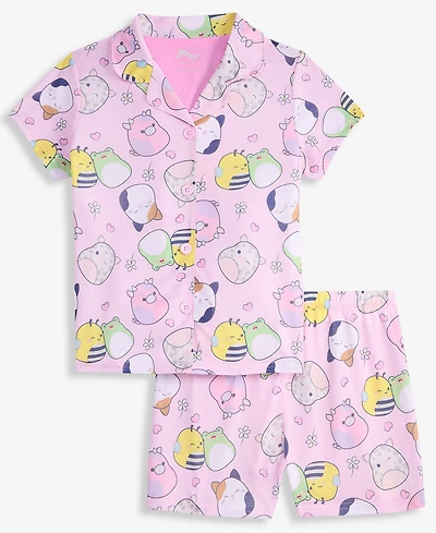 Squishmallow Girls' 6-12 Button-Down Short Pajamas, 2-Piece Set