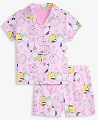 Squishmallow Girls' 6-12 Button-Down Short Pajamas, 2-Piece Set