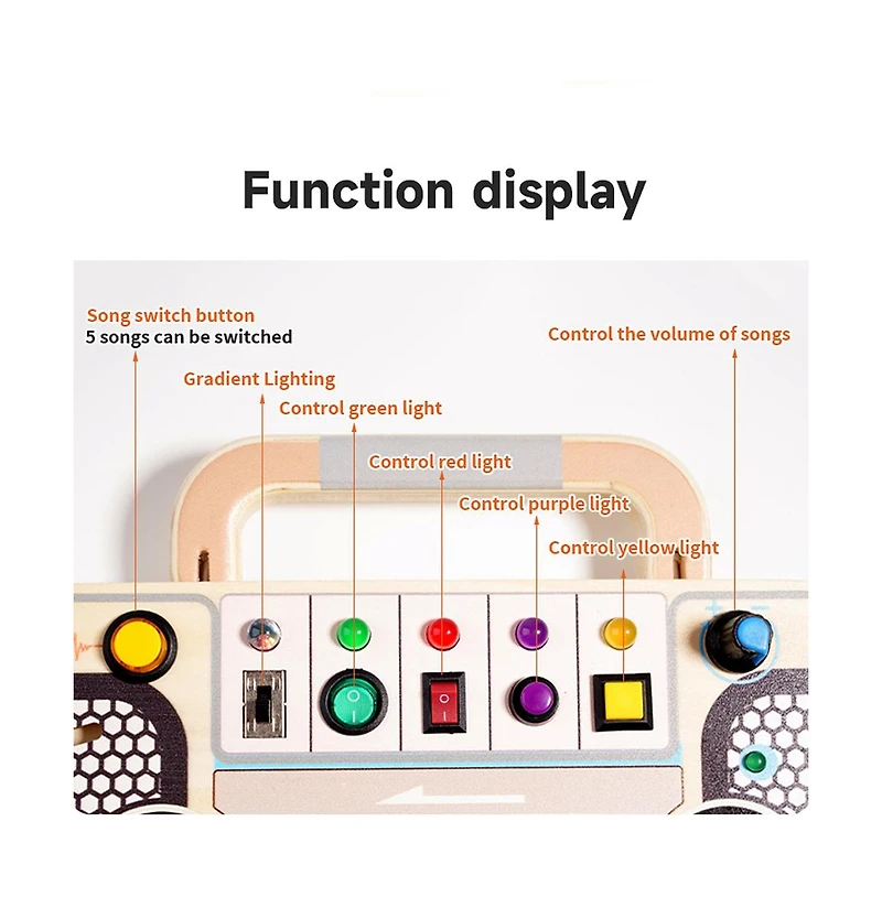 Bruce & Shark Interactive Light & Sound Busy Board for Toddlers, Montessori Toy with 5 Musical Switches & Games
