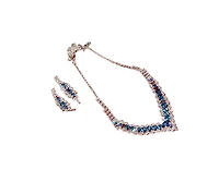Sohi Women's Blue Embellished Stone Necklace And Earrings (Set Of 2)