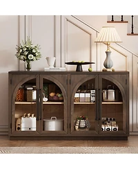 Streamdale Furniture Espresso 4-Door Large Storage Sideboard Buffet Cabinet with Glass Doors