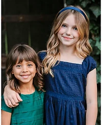 Hope & Henry Little and Big Girls' Organic Puff Sleeve Pintuck Sateen Party Dress