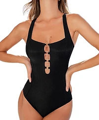 Cupshe Women's Square Neck Crossback Ring Detail One-Piece Swimsuit
