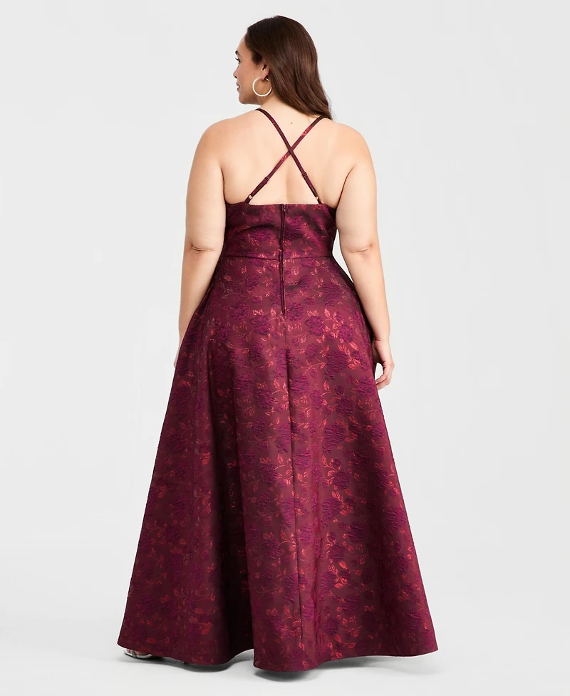 B Darlin Trendy Plus Scoop-Neck Jacquard Gown