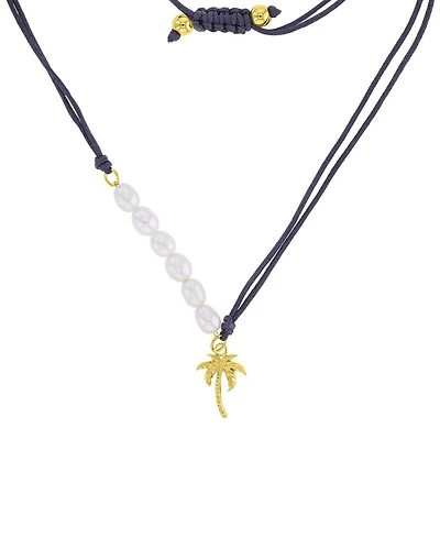 Roxy Waterproof Yellow Palm Tree Pearl Adjustable Necklace