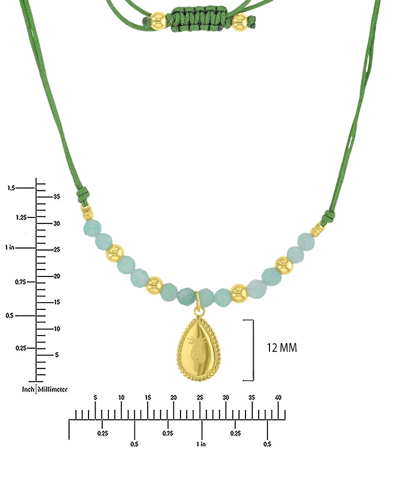 Roxy Waterproof Yellow Pineapple Pattern Green Aventurine Adjustable Necklace