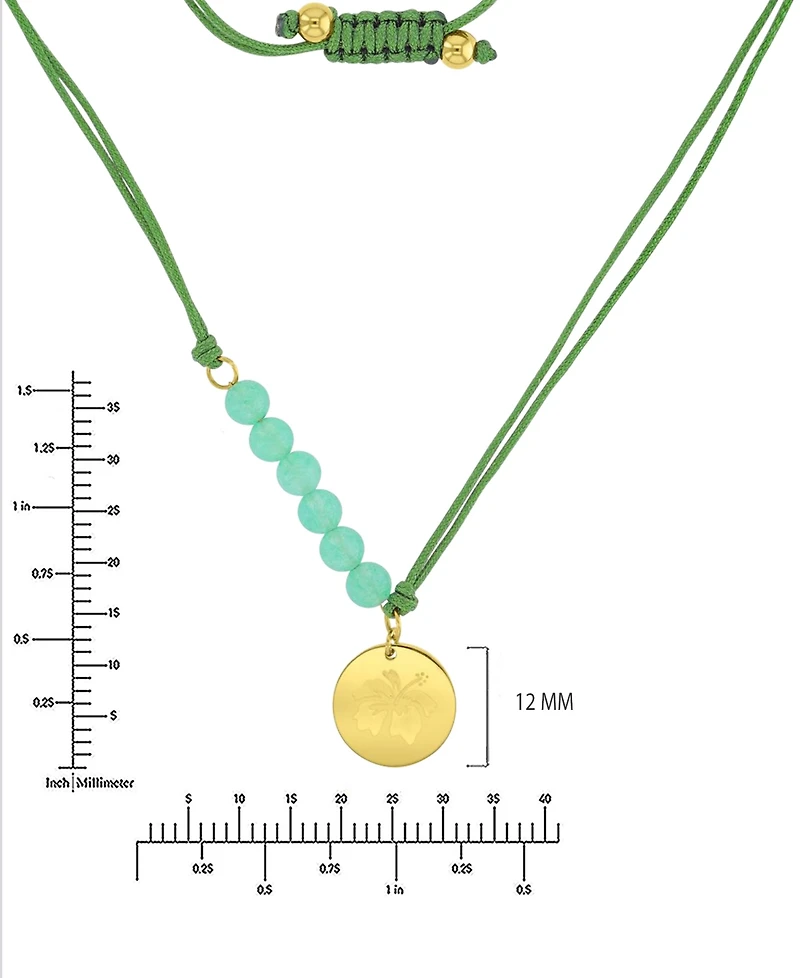 Roxy Waterproof Yellow Hibiscus Green Aventurine Adjustable Necklace