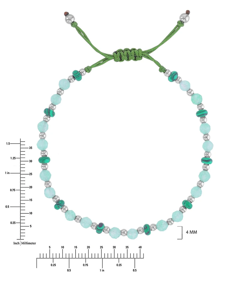 Roxy Waterproof Platinum Malachite Green Aventurine Adjustable Bracelet
