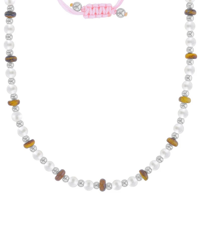 Roxy Waterproof Platinum Tiger Eye Pearl Adjustable Necklace