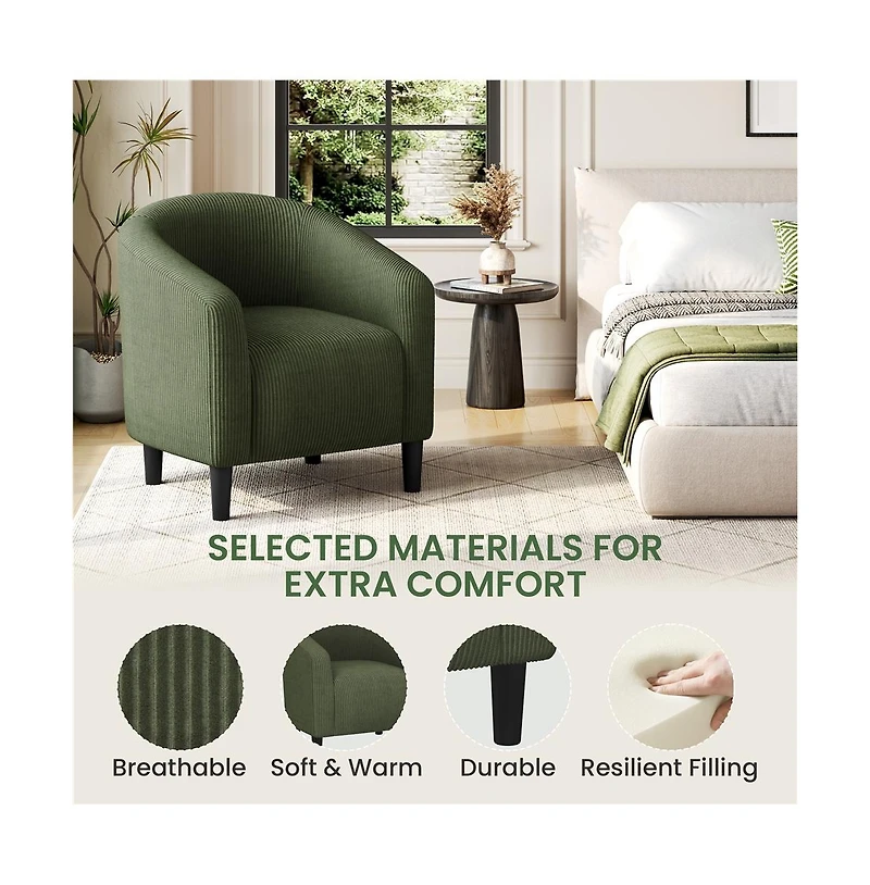 Yaheetech Corduroy Fabric Upholstered Accent Barrel Chair, Dark Green