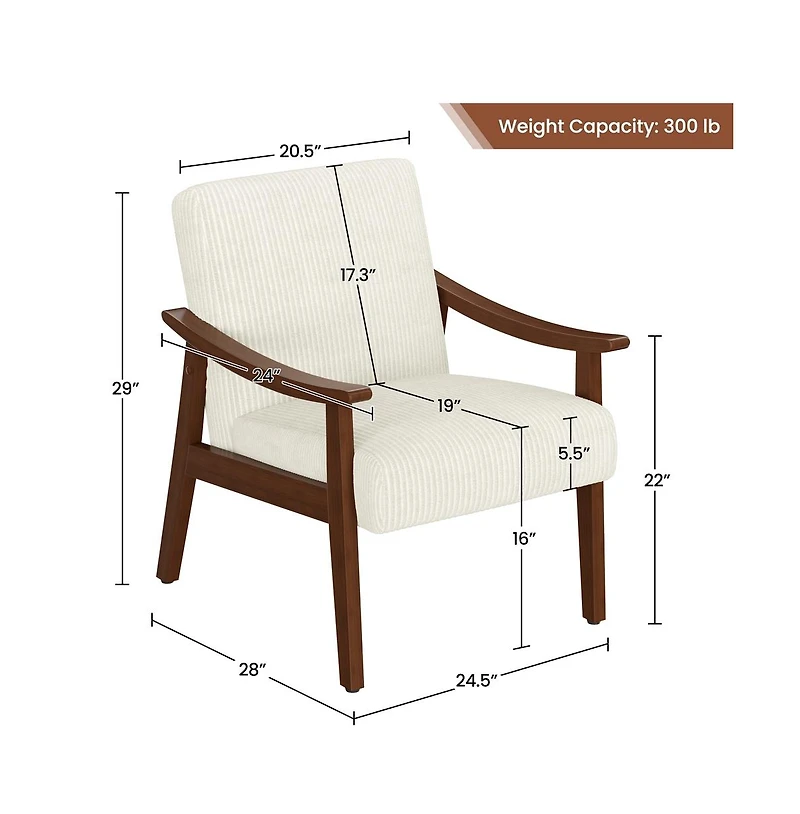 Yaheetech Mid-Century Modern Corduroy Fabric Armchair, Beige