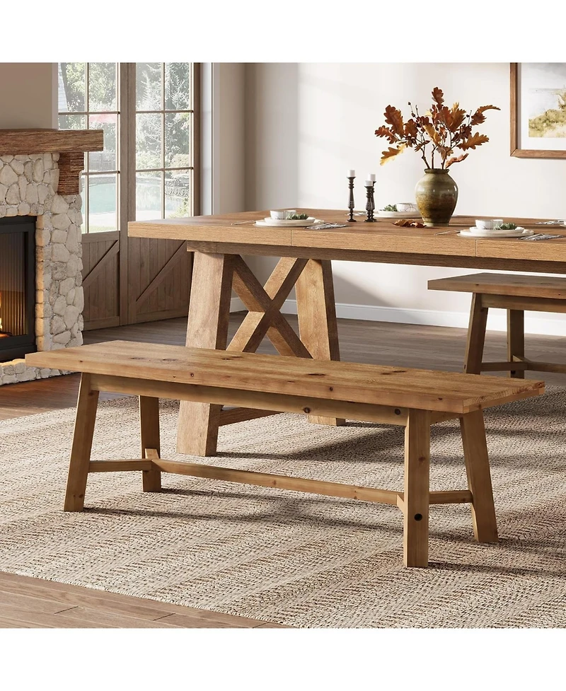 Tribesigns 55.12-Inch Solid Wood Dining Bench, Farmhouse Long Kitchen Bench with Strengthened Legs for Dining Room, Kitchen, Restaurant, Natural Brown